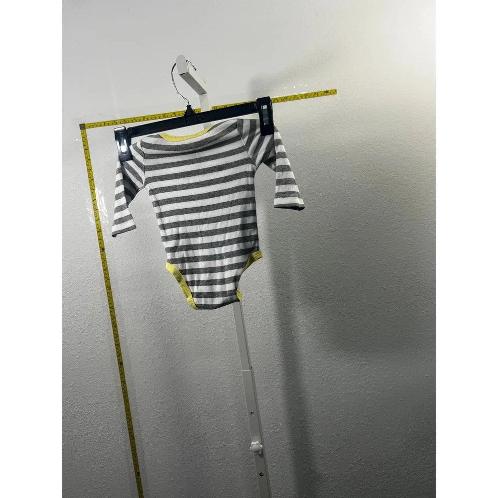 Circo Bodysuit 3-6M Long Sleeve Grey White Striped Yellow Trim Cotton One‎ Piece